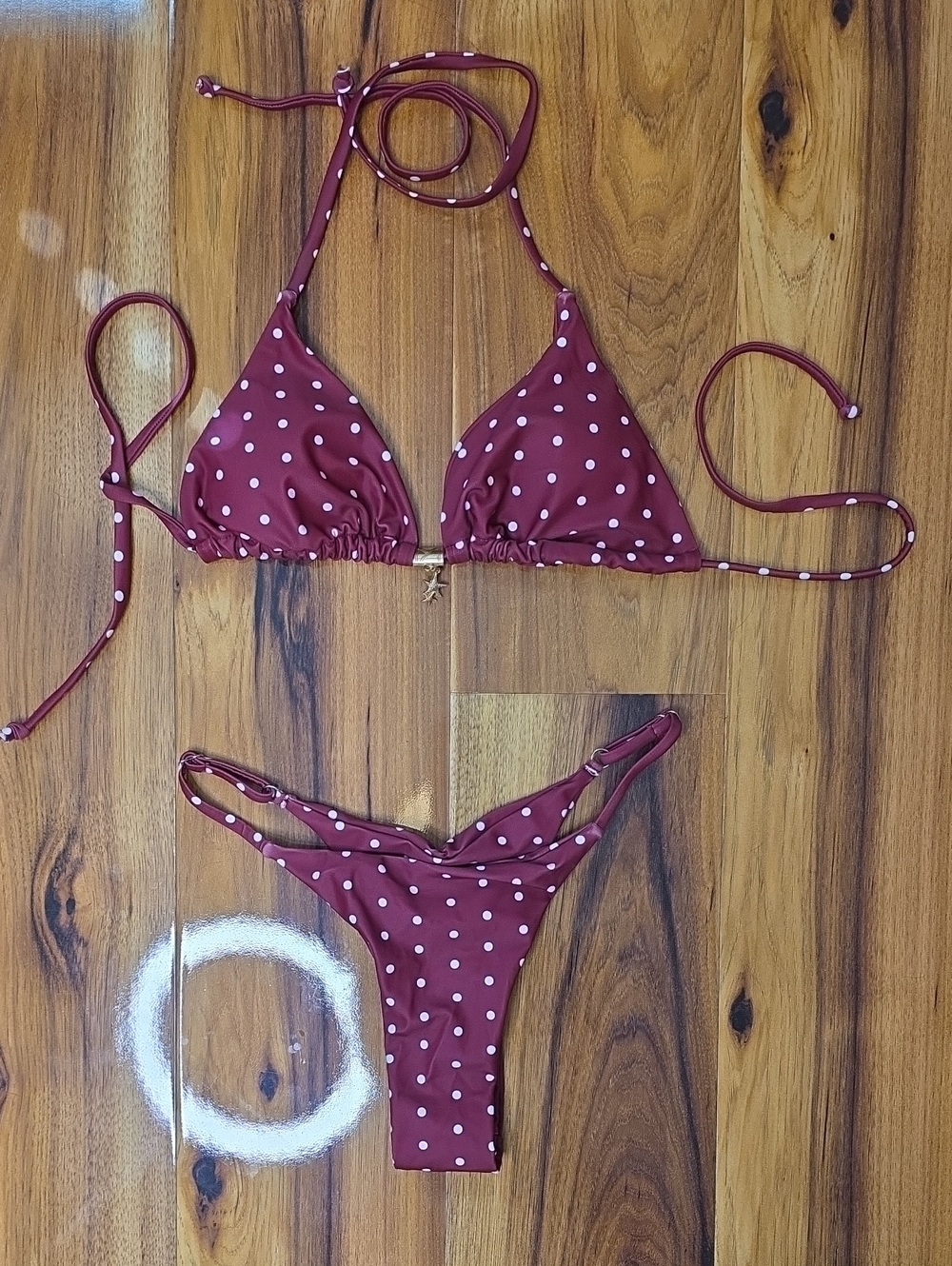Burgundy Polka Dot Triangle Bikini - NWOT